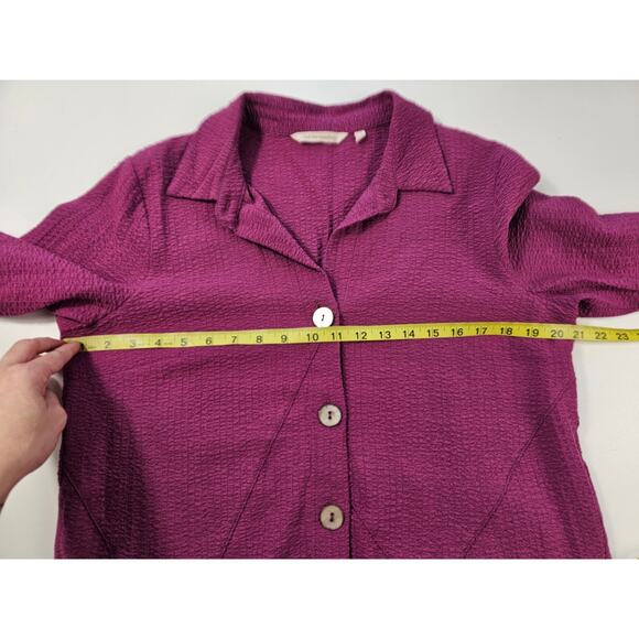 Soft surroundings M purple guaze seersucker button up tunic roll tab sleeve EUC - Picture 7 of 7